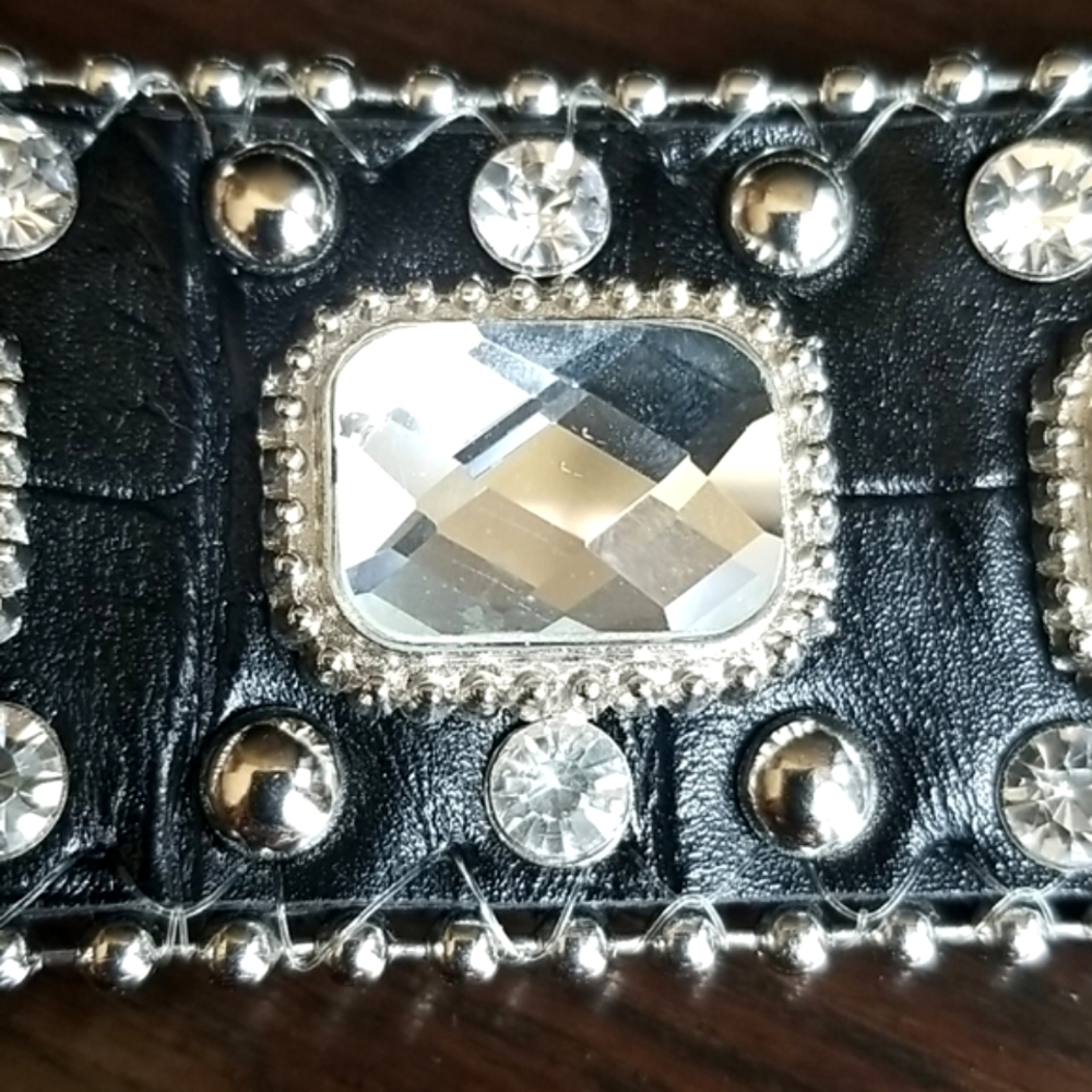 Genuine Leather Southwestern Interchangeable Buckle Rhinestone Silvertone - Picture 14 of 14